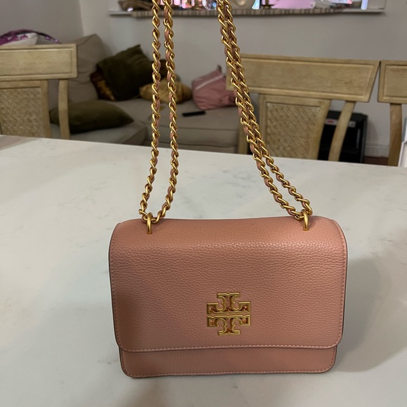 Tory Burch pebble crossbody shoulder bag leather pink Britton